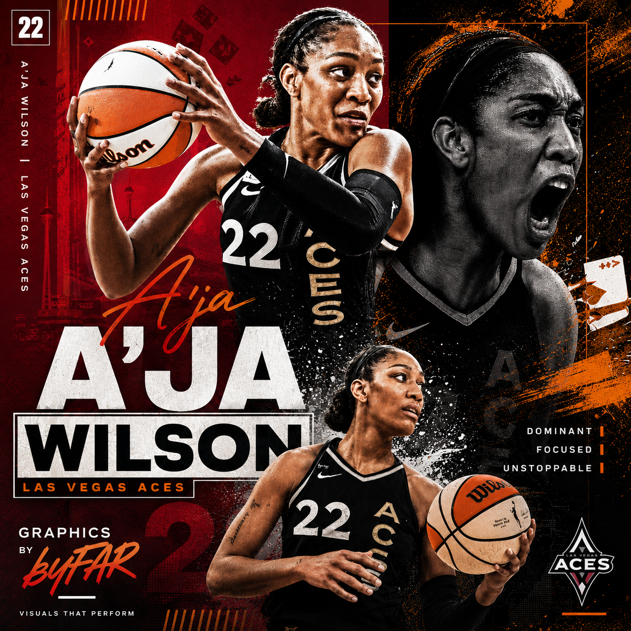 A'ja Wilson Las Vegas Aces sports poster designed in Photoshop and finished with AI